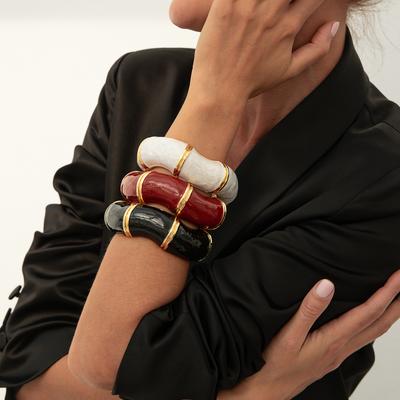 Retro Emaille Tropföl Offene Klobige Armreifen für Frauen Punk Unregelmäßige Acrylharz Bambus Gestapelte Armreifen Paar Geometrischer Handschmuck