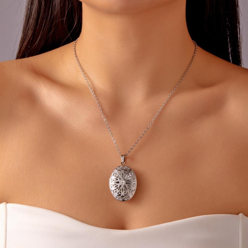 Edelstahl Aufklappbares Medaillon Anhänger Halskette Für Frauen Fotobox Herz Anhänger Kette Zirkon Kragen Schmuck Familie Liebhaber Geschenk