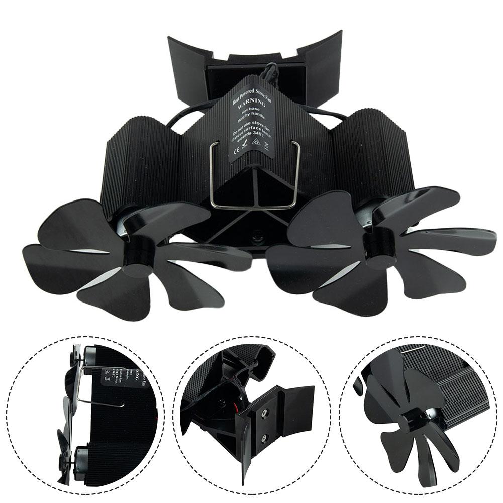 Home Improvement Fireplace Fan Aluminum Black Blade Fireplace Fan Double Heads Thermoelectric Module Wall Mounted