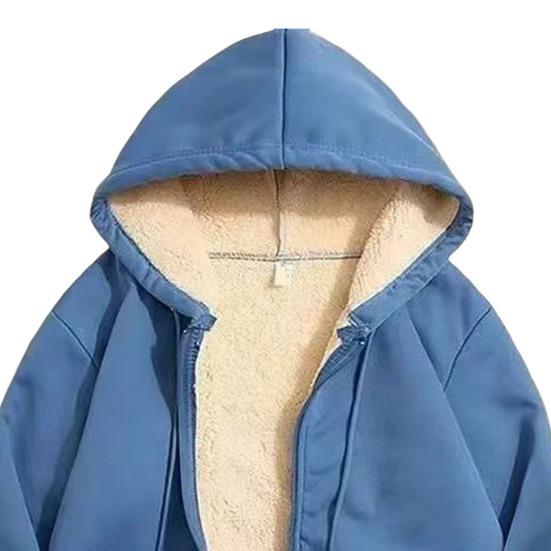 Fleece Thickened Hoodies Women Solid Color Zip Up Warm Lined