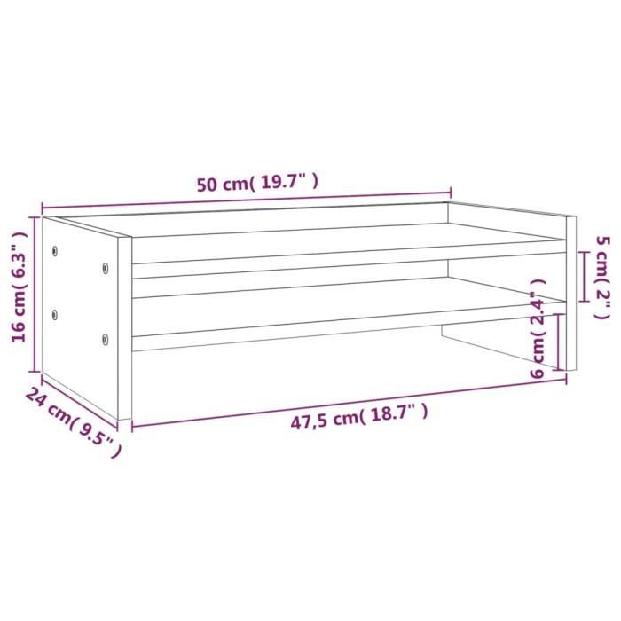 VidaXL Monitor Stand Grey 50x24x16 Cm Solid Pine Wood 813986