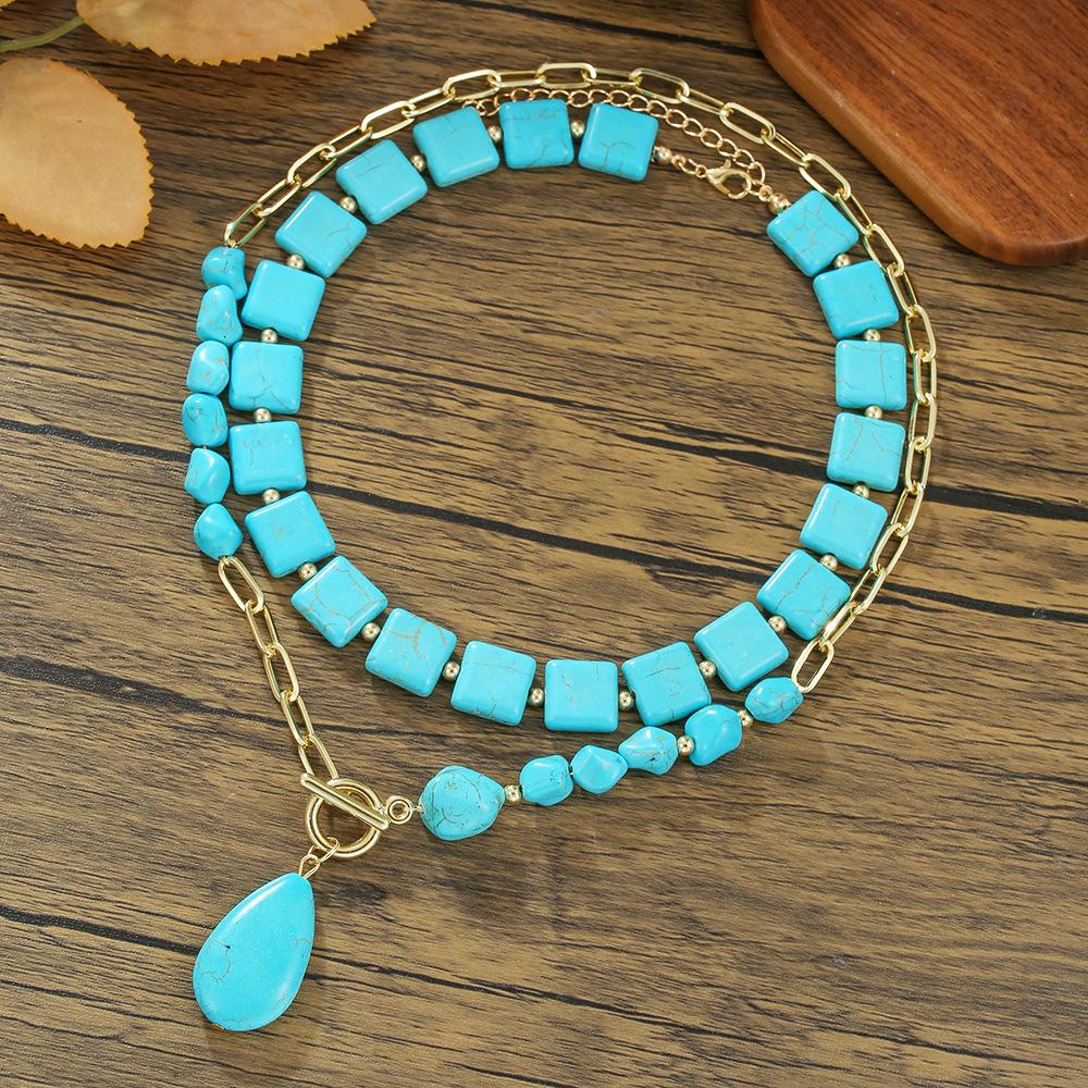 Turquoise Necklace Butterfly Water Drop Pearl Love Pendant Clavicle Chain Neck Chain