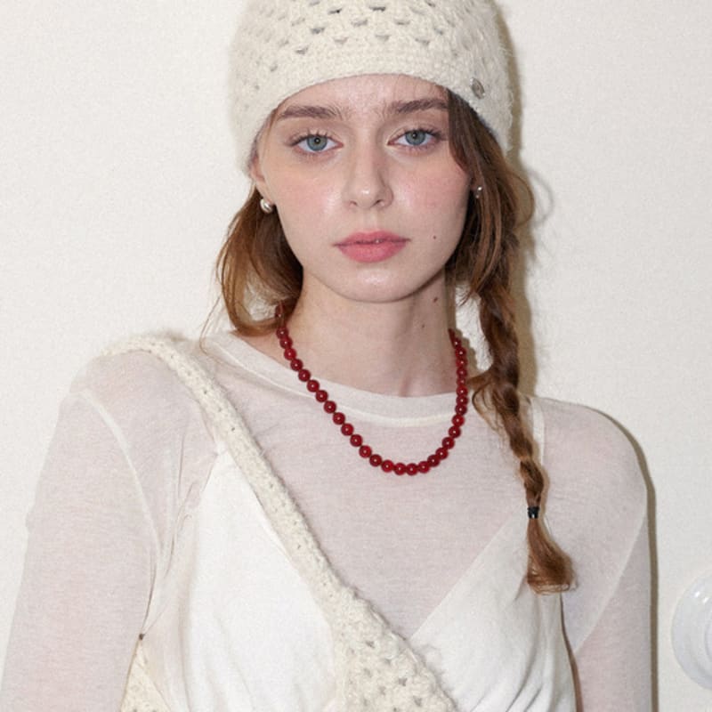 

Slowslowly Fruits Fur Handmade Crochet Short Beanie _ Cream Cream