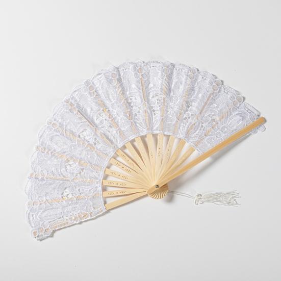Lace Folding Fan with Tassel Hollow Ribs Vintage European Dance Performance Party Photo Props Portable Summer Hand Held Fan Women Girls Gift