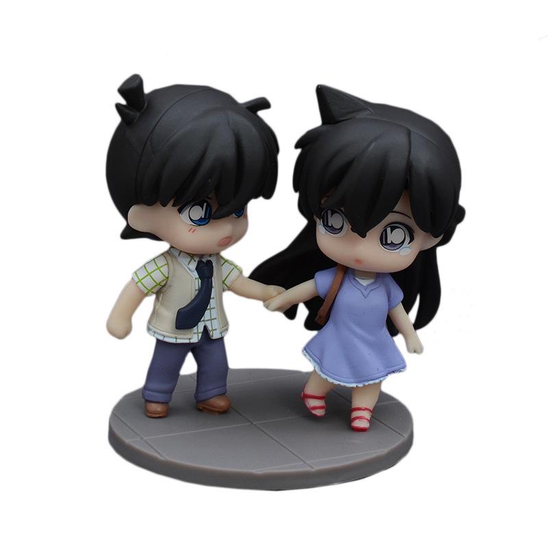 Detective Conan Shinichi Kudo Ran Mori Chibi Figures Century Hand-Holding Scene Desktop Ornament Pc Case Decor For Anime Fans