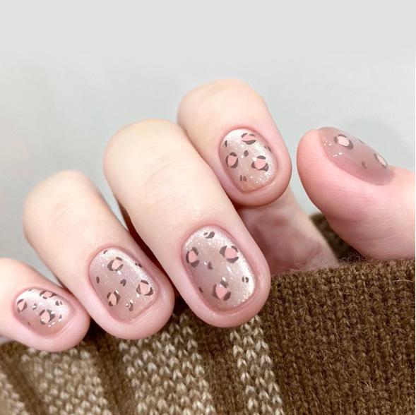 

New Style Pink Leopard Cat Eye Short Nails: Advanced Whitening False Nail Art Patches M Size [Glue Set]