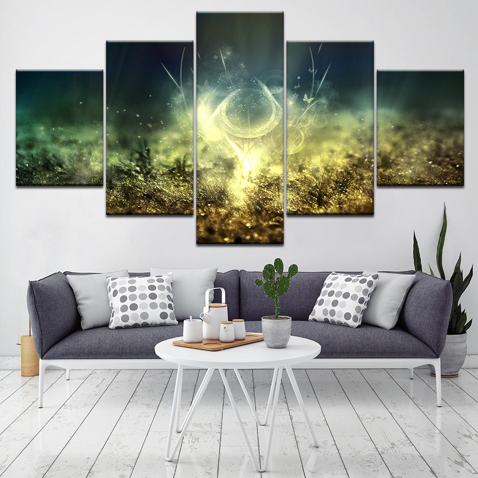 Canvas Painting 5 Pieces Modular Mediterranean Style Abstract Grass Shine In the Grass Wall Picture for Home Decor Artwork