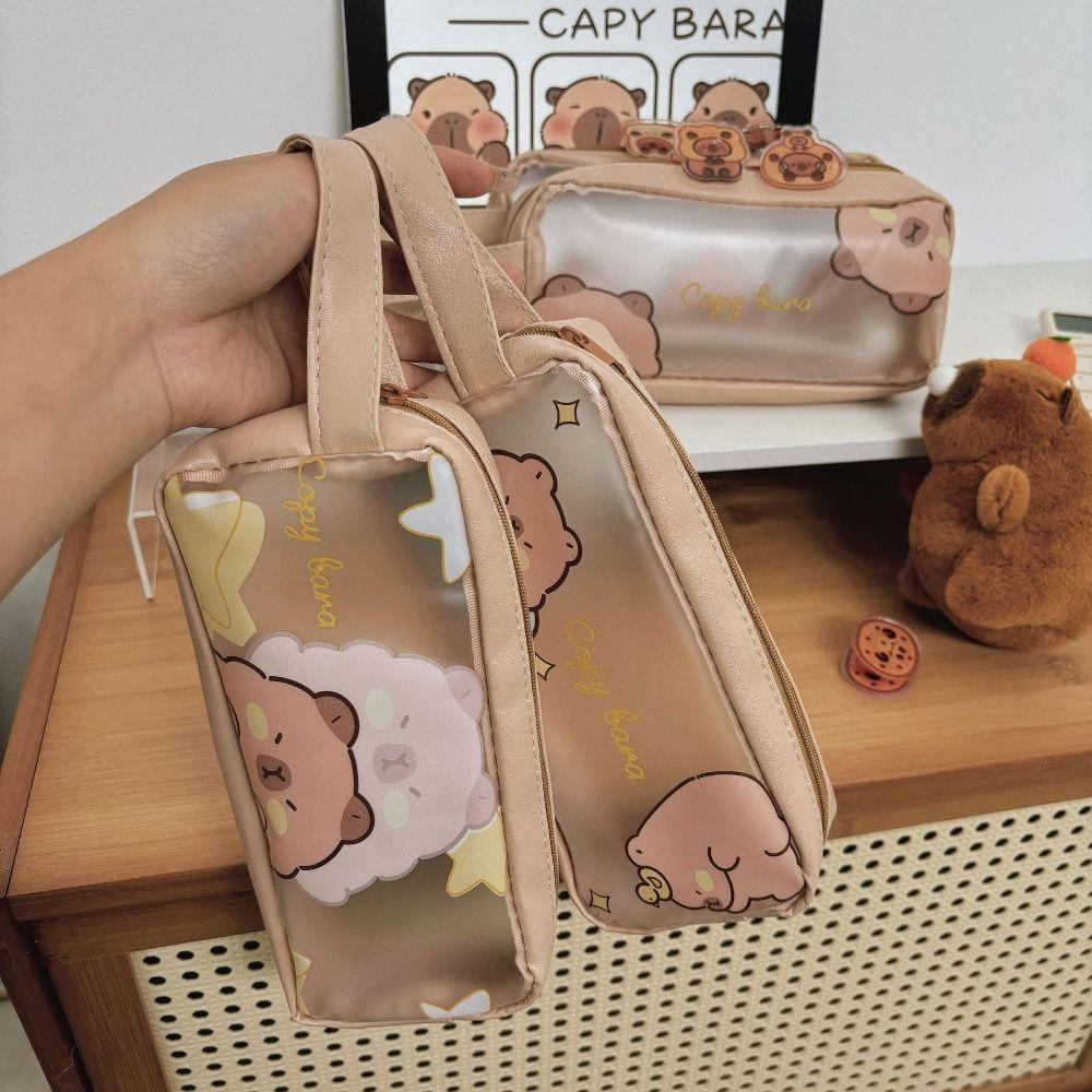 PVC Capybara Pencil Bag Aesthetic Stationery Bag Desktop Organizer Cartoon Pen Bag  Office