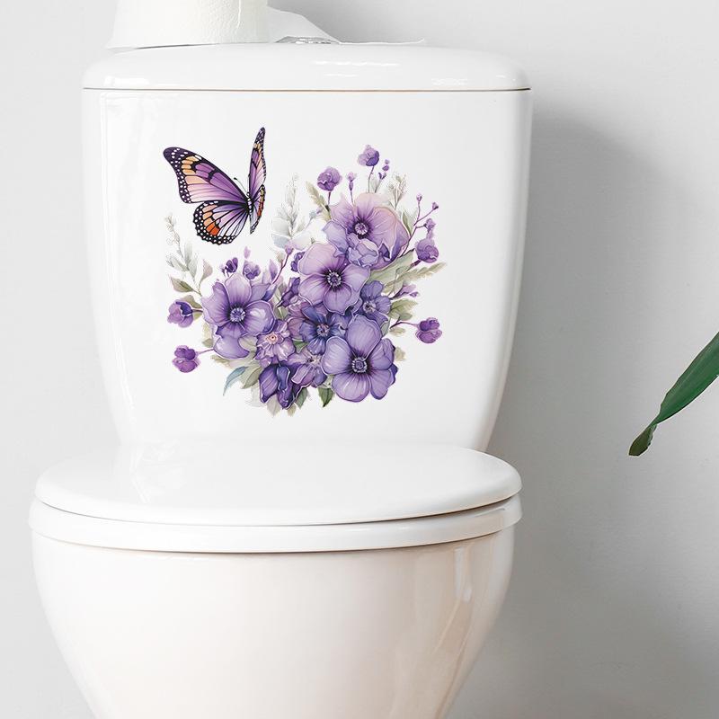 Lila Pflanzen Blumen Schmetterling WC Aufkleber Bad Bad Wandaufkleber selbstklebend