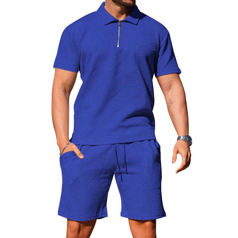 Men's POLO Shirt Suit Men's Casual Short Sleeve Suit Lapel T Shirt Textured Shorts Athletic Two Piece Set