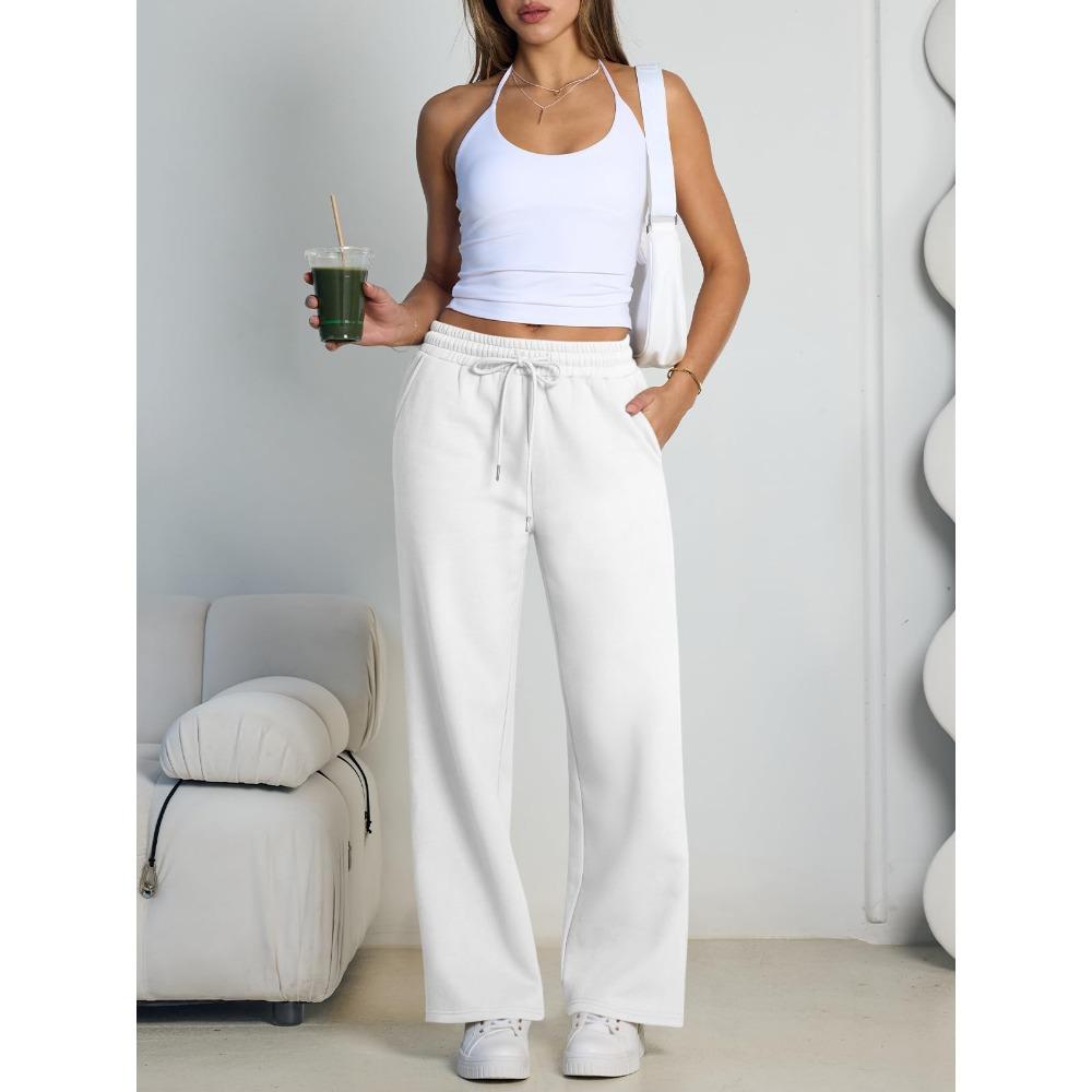 Women's Wide Leg Pants European and American Women Fleece Sweatpants,waist Drawstring Straight Leg Loose Dance Trousers