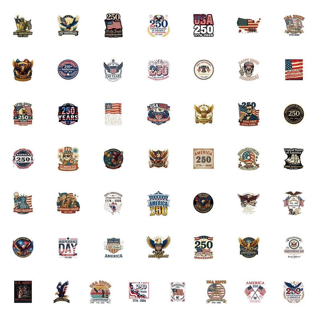 USA 250th Anniversary Waterproof Graffiti Stickers: 50-Pack for Water Bottles & Computers