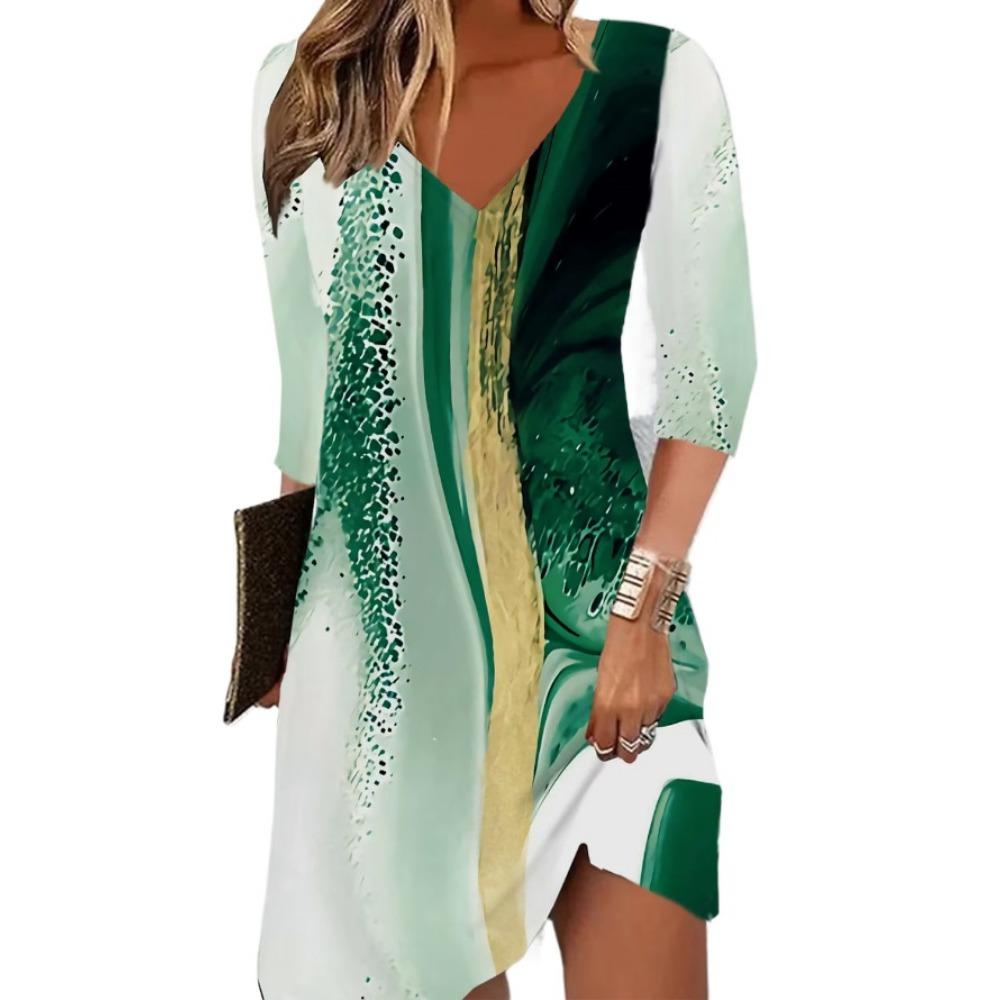 GMXIA Женские модные летние весенние повседневные платья с рукавом 2/1 и v-образным — фото 4