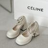 High-heeled Small Leather Shoes Women's Spring 2025 New White French Wedding Shoes Retro Thick-heeled Thick-soled Raised Mary Jane Shoes
