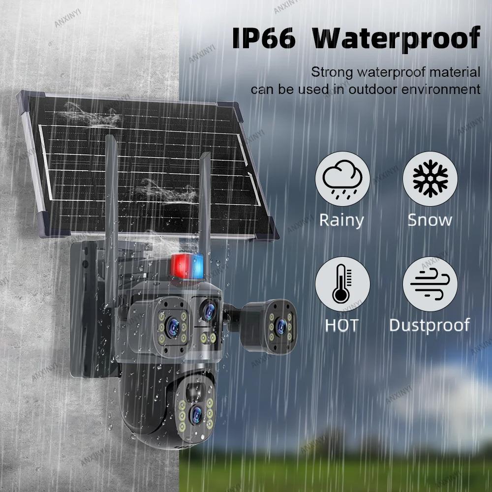 LS VISION 8MP WiFi Çok Lensli 3 Ekranlı Güneş Paneli Güçlendirilmiş 360 Derece Kablosuz Gözetim PTZ Kamera 4K V380 Pro Dış Mekan Güvenlik 4G Güneş Kamerası