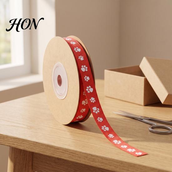 Floral Arrangement Craft Supplies 0.4" x 9.8 Yards Paw Print Ribbed Ribbon, Decorative Fabric Ribbon for DIY Gift Wrapping Pet Themed and Bows,