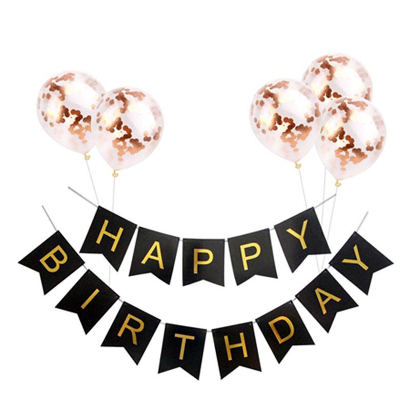 Happy Birthday Flag Sequined Balloon Set Birthday Room Living Room Confession Decoration Simple