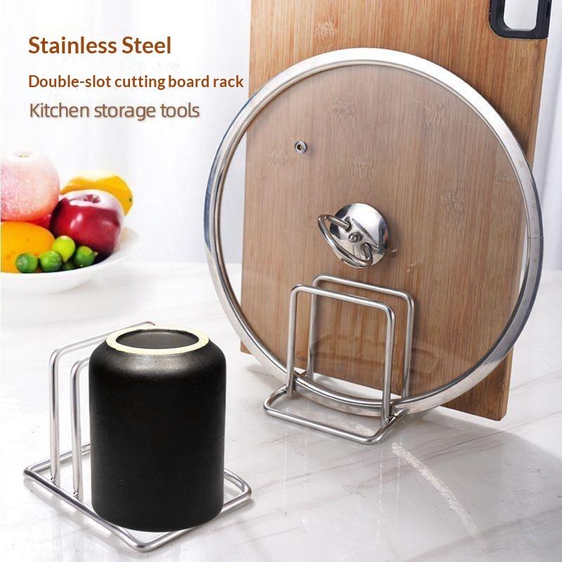 Rustproof Stainless Steel Kitchen Rack Countertop Stand Holder for Pot Lids Cutting Boards Baking Tools Storage