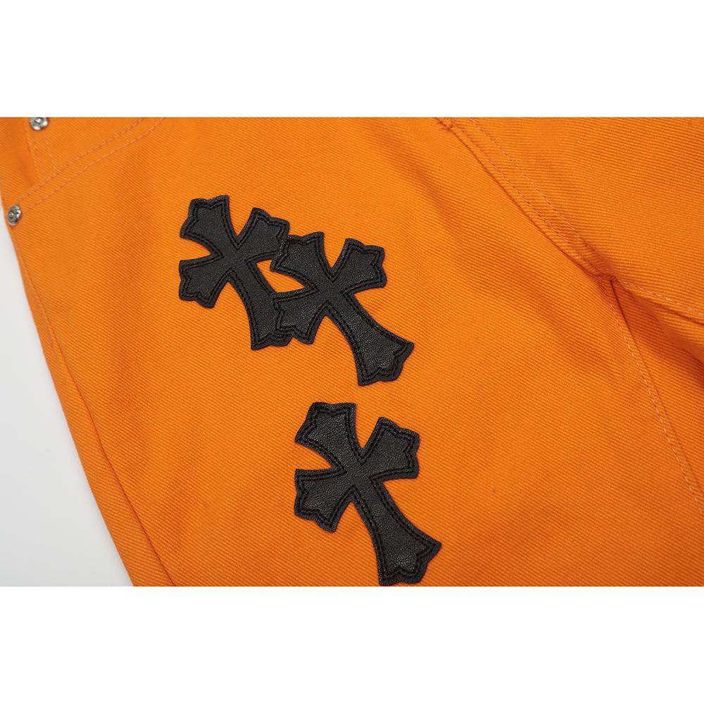 7709 CHROME HEARTS Pánské a dámské trendy džíny v americkém stylu s látkovými nášivkami, ležérní a módní high street kalhoty