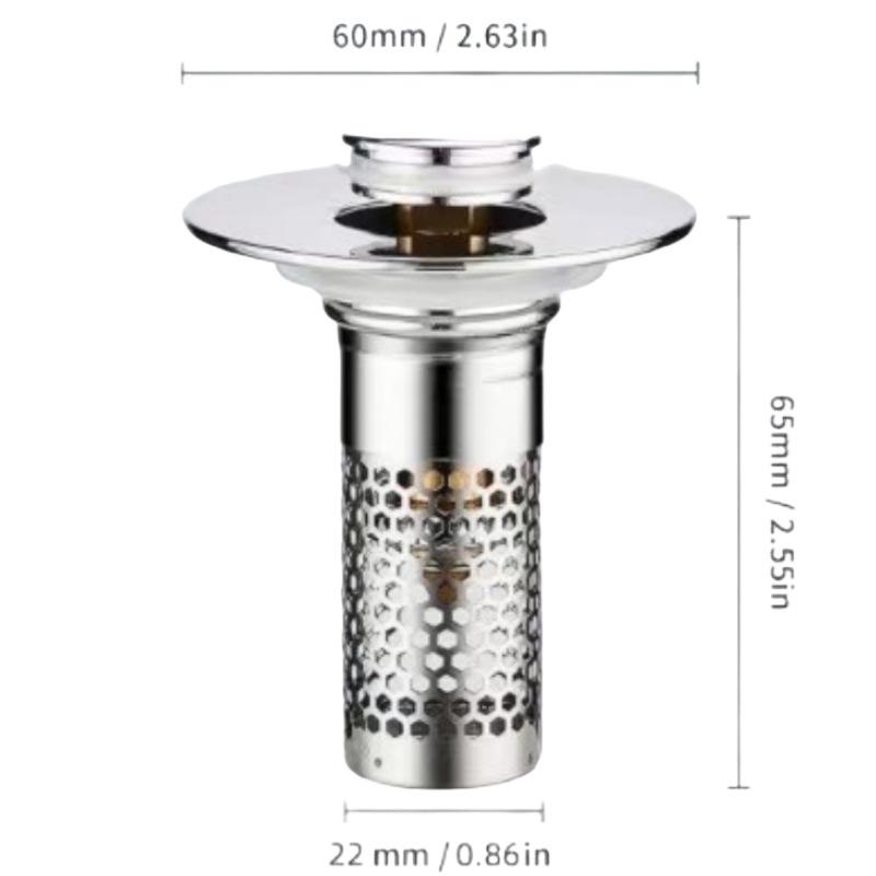 Universal Anti-Clog Push-Type Wash Basin Drain Filter and Deodorizing Stopper