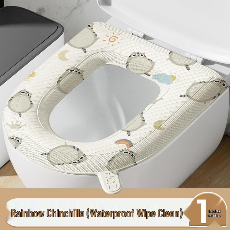 Four-Season Waterproof Toilet Seat Cushion with Lid and Thickened Pattern Cover