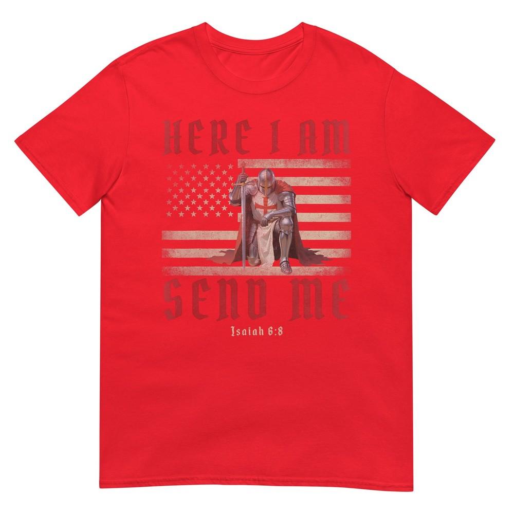 Here I Am Send Me Knights Templar Crusader American Flag Tshirt S