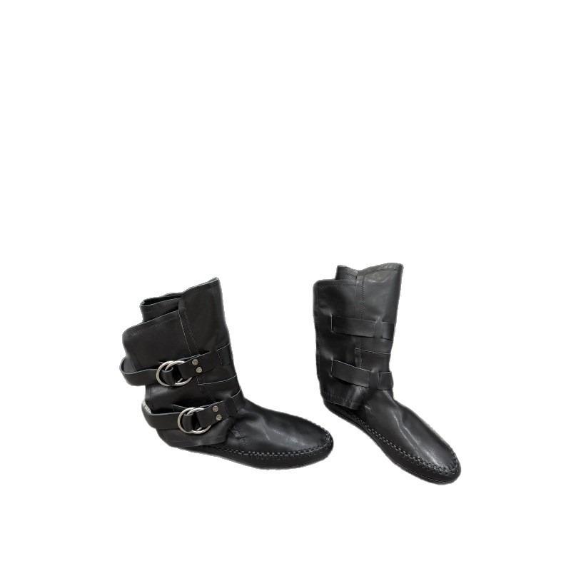 Cowhide Version Retro Belt Buckle White Boxing Boots Women's Leather Thin Inner Heightening Medium Tube Martin Boots Western Short Boots