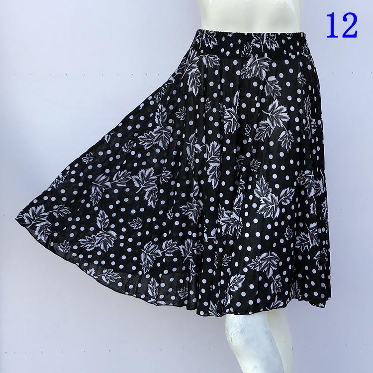 Floral Ice Silk Summer Midi Skirt with Elastic Waist for Middle-Aged & Elderly Women