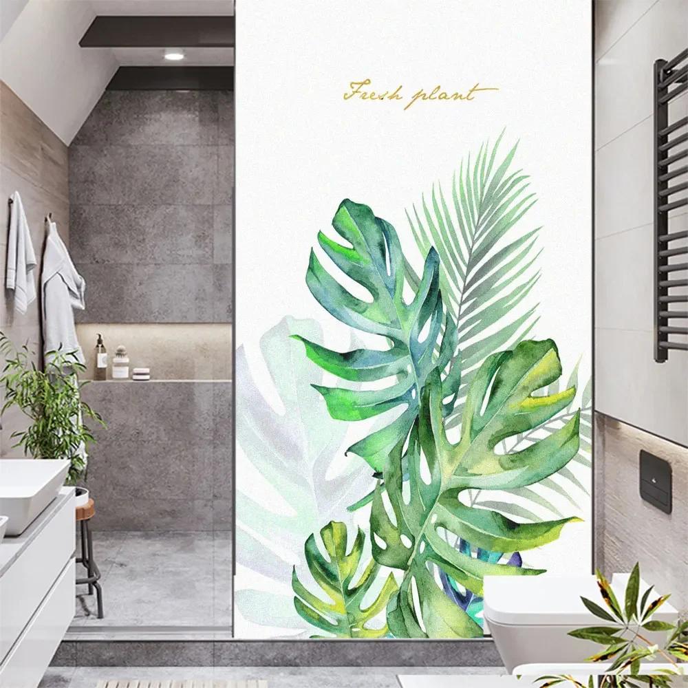 Window Film Privacy Glass Sticker UV Blocking Heat Control Green Plants Window Coverings Window Tint for Homedecor