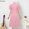 ZANZEA Vestido Casual de Verão Feminino com Gola Reversível, Cor Sólida e Manga Curta