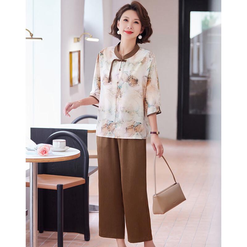 Paster Women's Summer Chinese Style Frog Button Floral Set