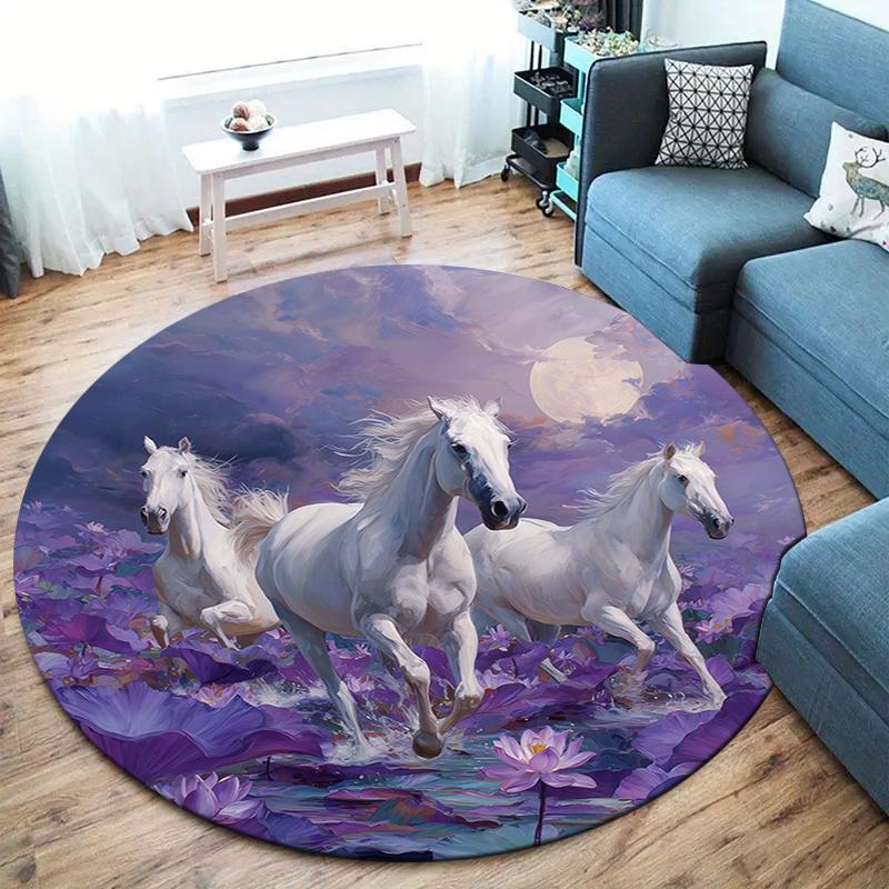horses Round Area Rug,Carpet Rug for Living Room Bedroom Sofa Playroom Decor,Non-slip Floor Mat 80cmx80cm