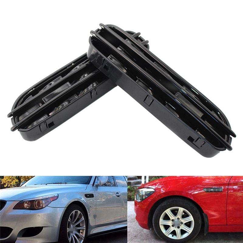 A30F-1Pair Car Side Wing Fender Air Flow Vents Grille Grill For BMW E60/E61 E39 M5 Glossy Black