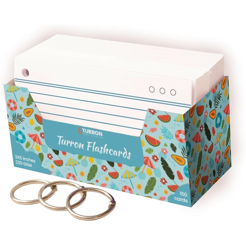 ZOHOKO Flash Cards Tray - 200 GSM, 150 Cards, 3x5 Inch, White - with Free Binder Rings for Short Notes, Cue Cards, Cheat