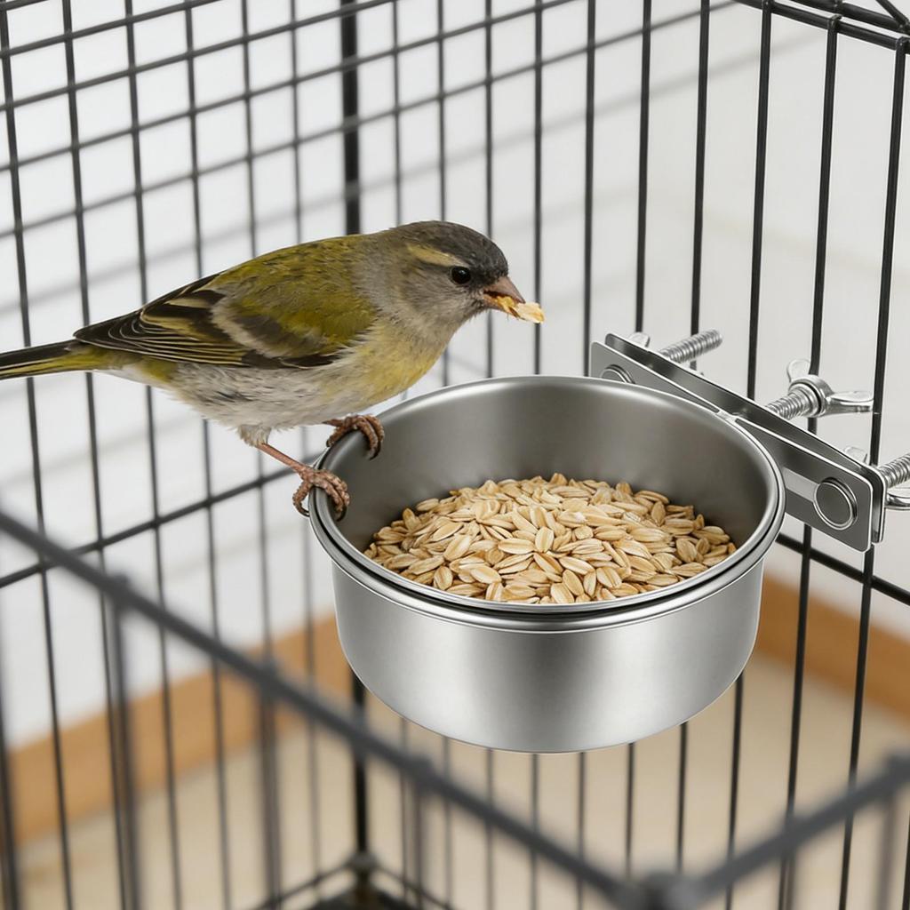 Bird Water Feeder 2-Piece Stainless Steel Pet Bowl Bird Feeding Watering Supplies for Cage Parrots Cockatiels Conure Pigeon