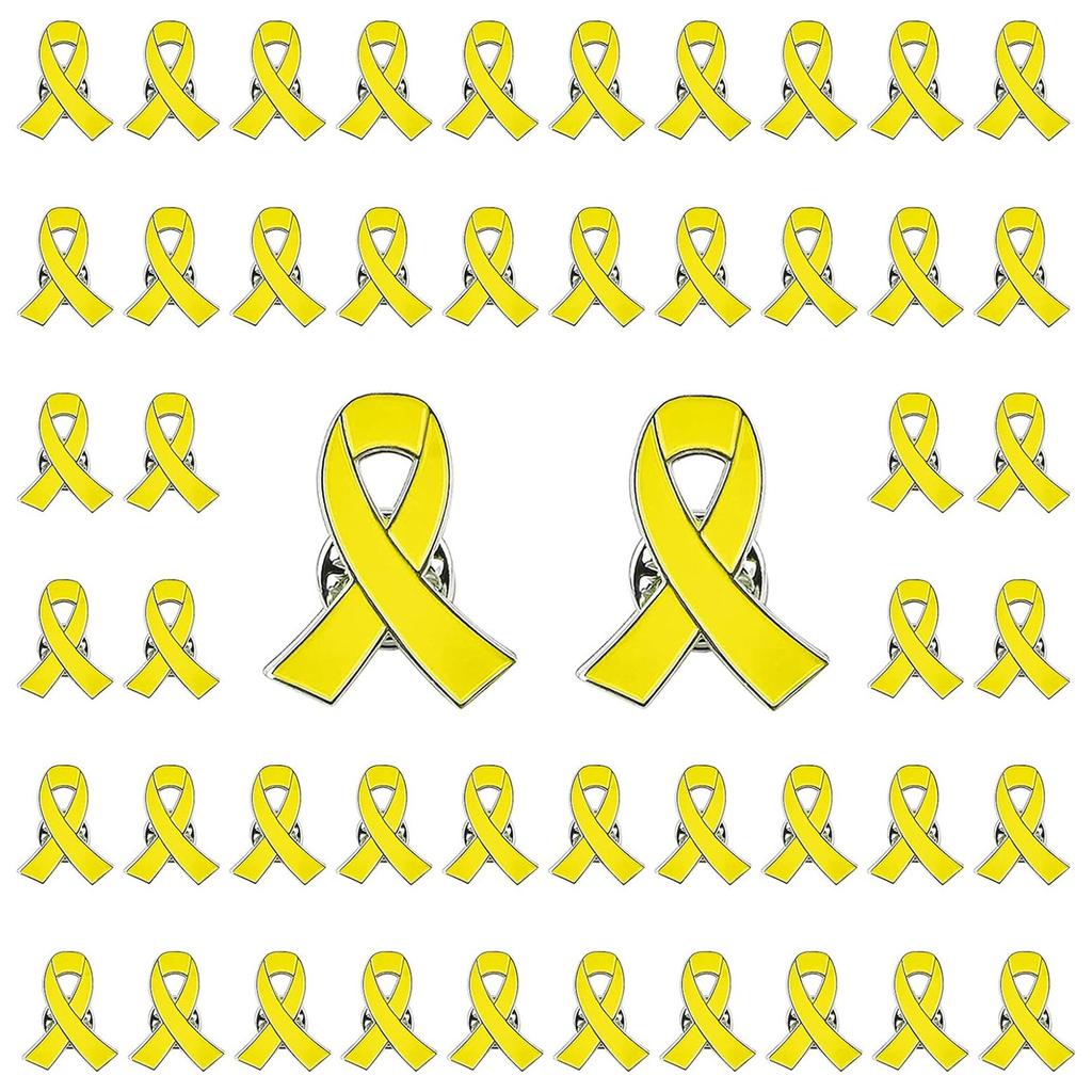 Pack of 10 Anti-Violence Awareness Pins Yellow Ribbon Shape Brooches Stylish Enamel Breastpins Colorful Badges Ornament