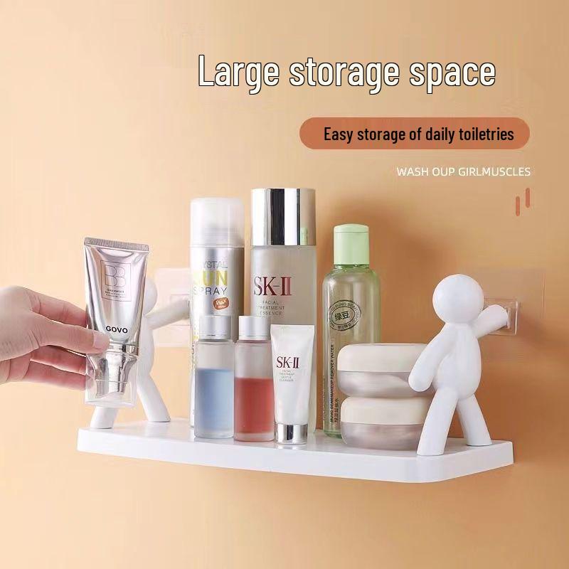 Minimalist Little Man Wall-Mounted Storage Rack - Adhesive, No Drilling Required for Bathroom & Kitchen