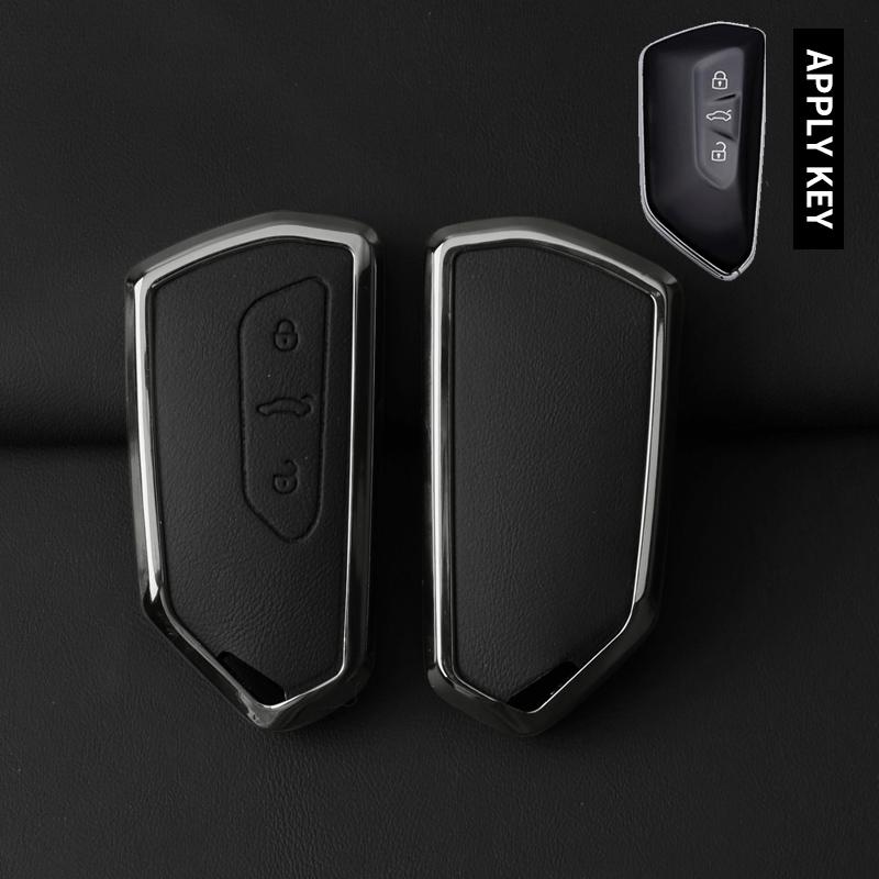 Metal Genuine Leather Auto Key Fob Cover Case Fit For Vw Volkseagen Golf 8 Mk8 Id.3 Id.4 Cupra Skoda Octavia A8 Seat Leon Mk4 Formentor Tarraco