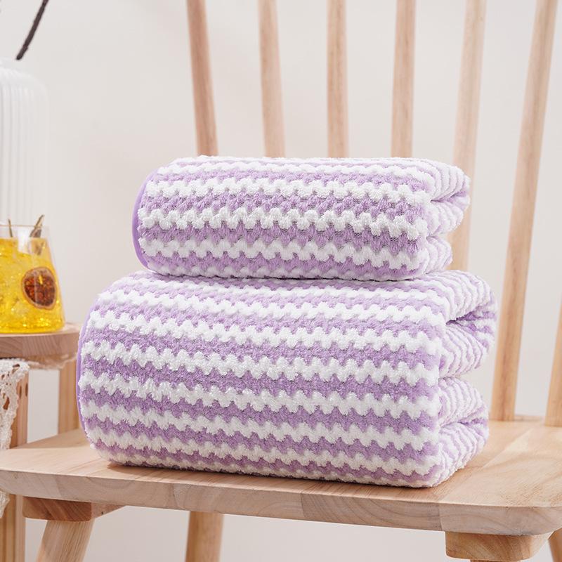 Warp-Knit Striped Coral Fleece Towels: Thick, Absorbent Face & Bath Gift Set