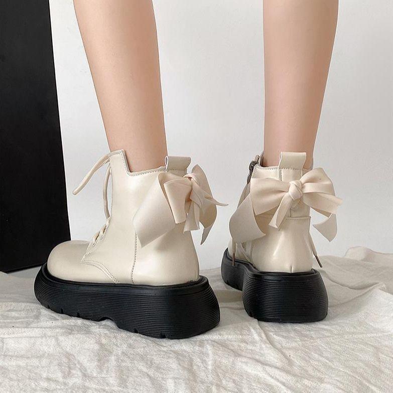 Thick-soled White Martin Boots Women's Summer Single Boots 2025 New Bow Sweet Cool Ins British Style Short Boots