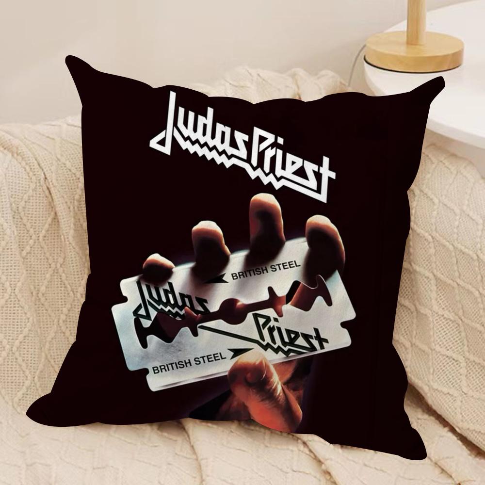 J-Judas P-Priest Cushion Cover Silky Short Plush Double-Sided Printed Pillow Case for Sofa All Seasons Home Decor Gift