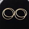 Punk Double Layered Round Circle Personality Gold Color Line Smooth Drop Earrings for Women Big Geometry Fashion Party Jewelry