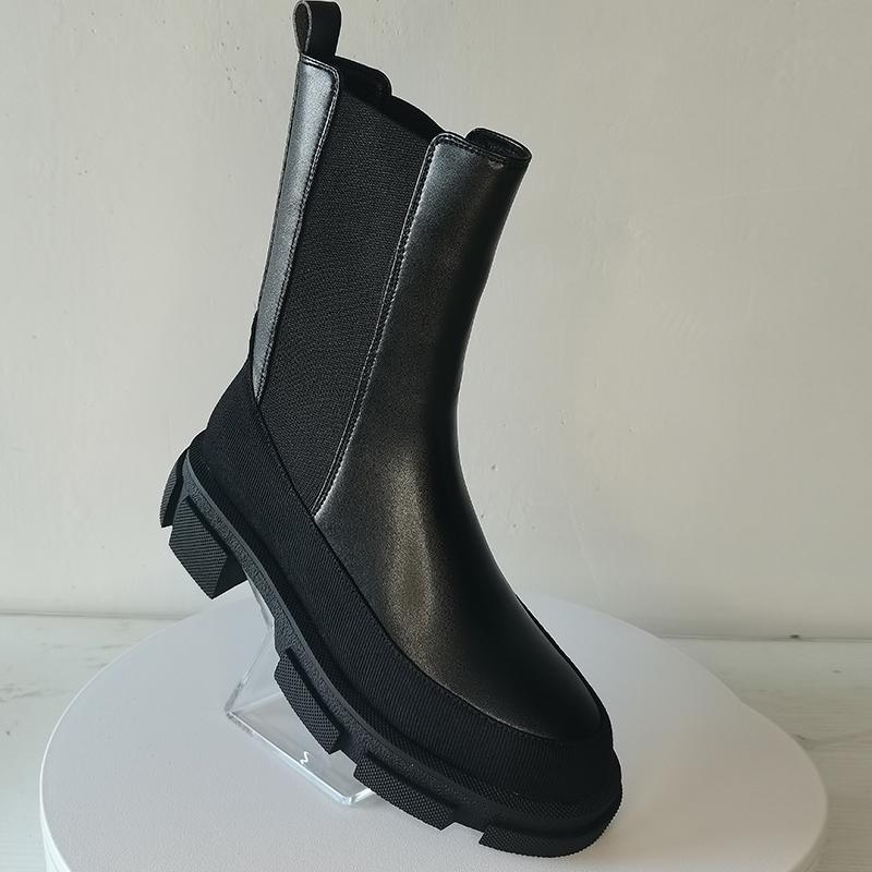 Dámské Béžová Černá Střední kozačky Jaro Podzim Přírodní kůže Hovězí kůže Šití Chelsea Boots Boty