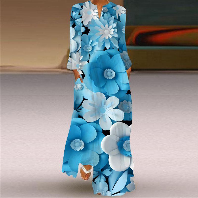 Long Sleeve Dress Classical Beauty Pattern Print Dress Stage Show Performance Wear Travel Photography Clothes
