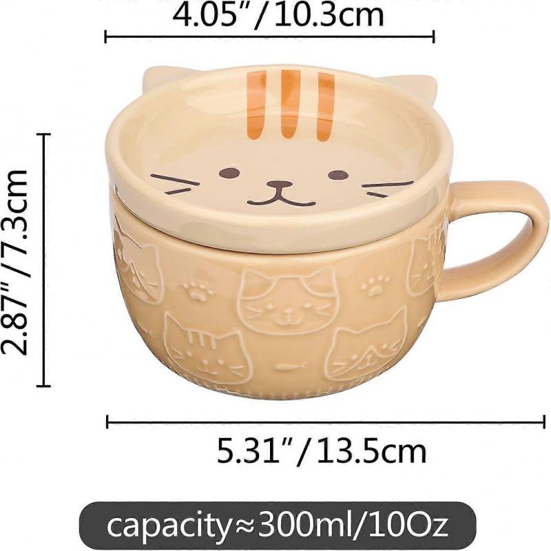 300ML Cute Ceramic Cat Coffee Mug with Lid for Cat Lovers,Funny Novelty Cat Breakfast Mugs for Friends Gift