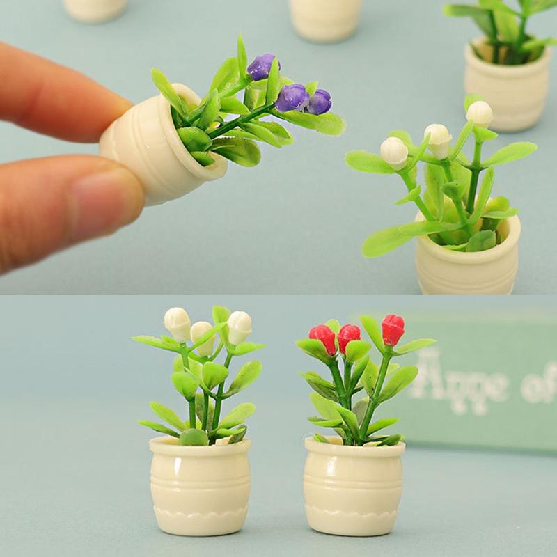 10Pcs 1/12 Dollhouse Flower Plant Potted Model Dollhouse Mini Garden Decoration Dolls House Accessories Micro Landscape Ornament