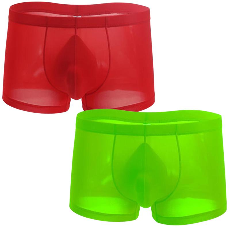 2pcs Solid Color Boxer Shorts Men Seamless Nylon Ice Silk Underwear U Pouch Male Panties Plus Size M-XXL