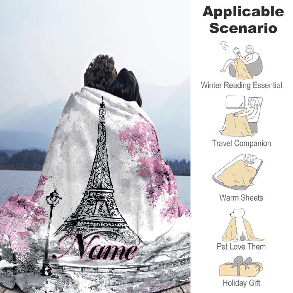Eiffel Towel Customize Text Blanket Cozy Personalized Blanket Soft Warm Cozy Suitable for Picnics Chair Office Sofa for All Occasions