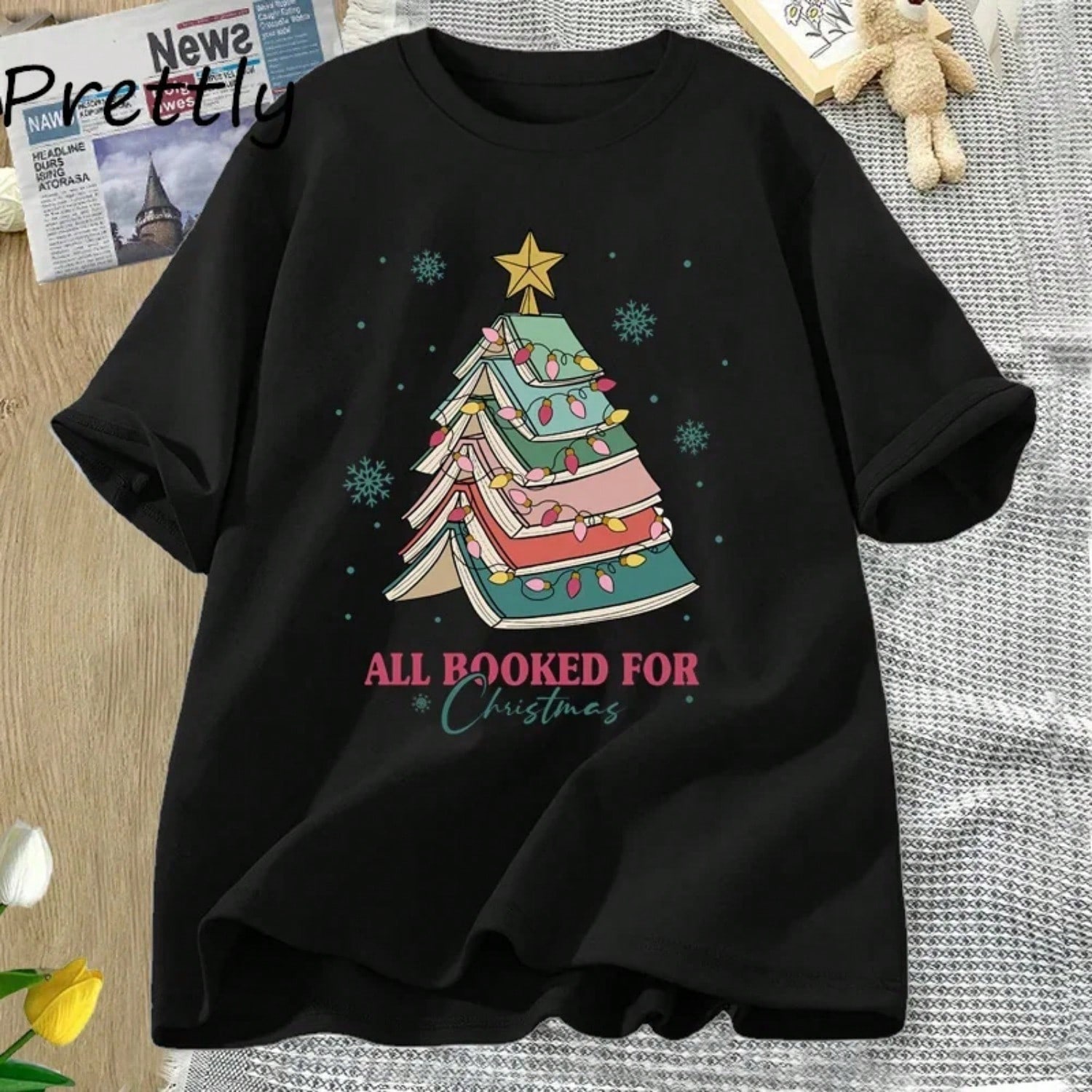 Book Tree Christmas T Shirt All Booked For Christmas T-Shirt For Book Lover Librarian Teachers Tees Bookish Cotton Tshirt S разноцветный