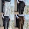 Pantalon de Costume pour Hommes Style d'affaires Formel Jambe Droite Coupe ajustée Couleur Unie Doux Taille Haute Poches Vintage Doux Respirant Pantalon de Bureau pour Hommes